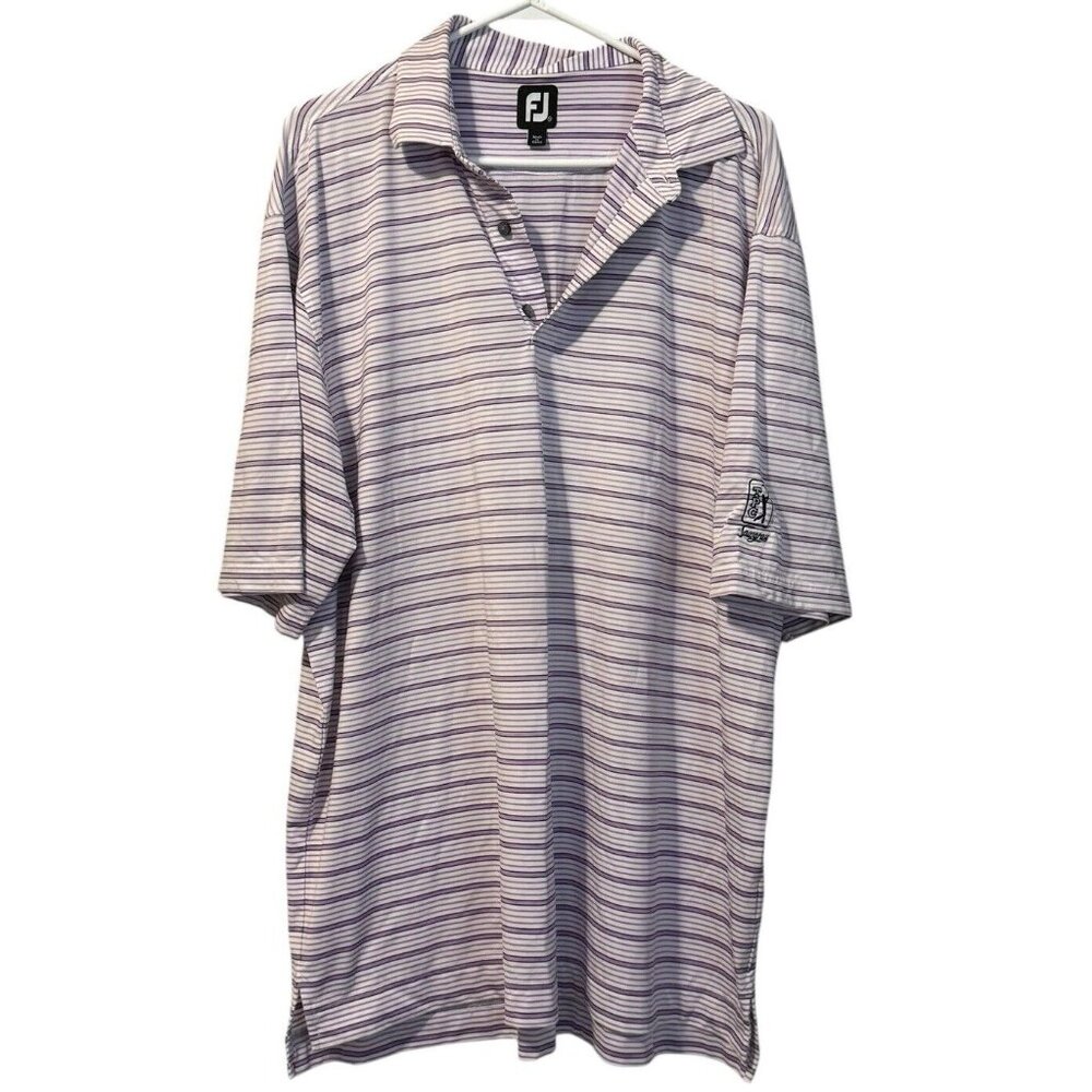 Footjoy FJ Golf Polo Shirt Mens‎ 2XL Purple White Striped Golf Preppy Athleisure